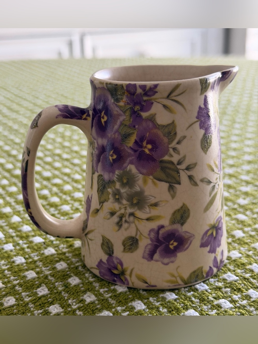 Ballyporeen from Ireland Hand-Painted Floral Ceramic Pitcher with Violet Design